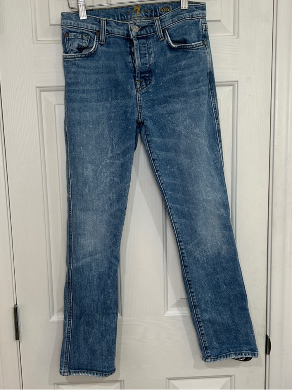 7 For All Mankind "Edie" Button-Fly Straight Leg Jeans